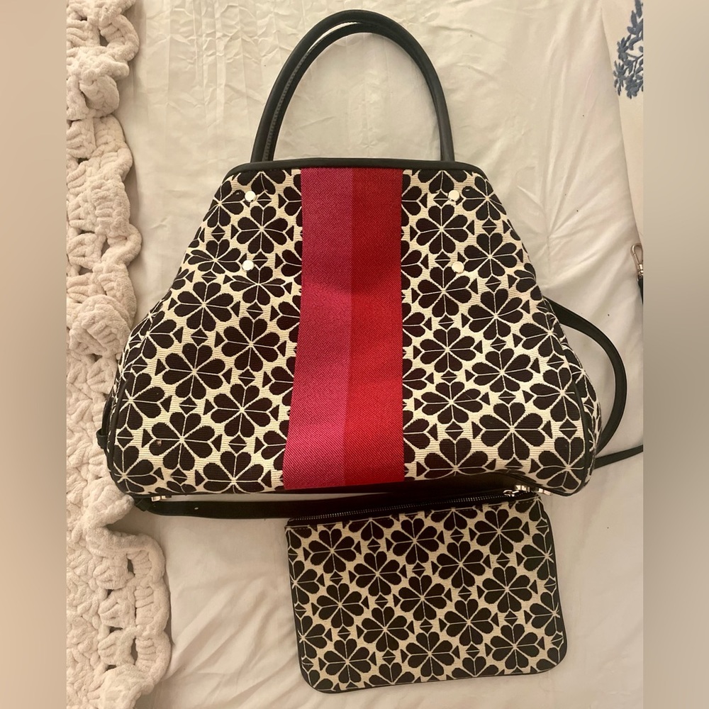 Kate Spade Flower Jacquard Stripe Medium Tote (Adjustable Strap and Wallet)